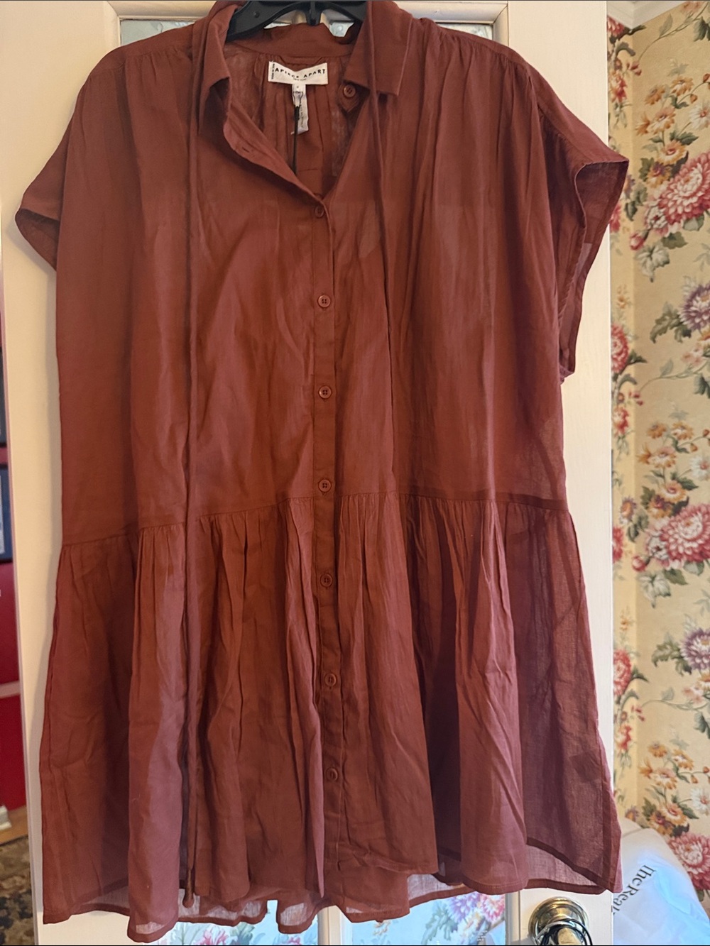 Apiece Apart Rust-Toned Button Front Tiered Mini Dress
